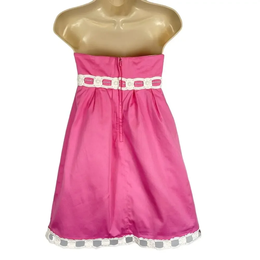 Lilly Pulitzer Strapless Fit Flare Resort Wear Dress Pink White Size 4 - Picture 3 of 12